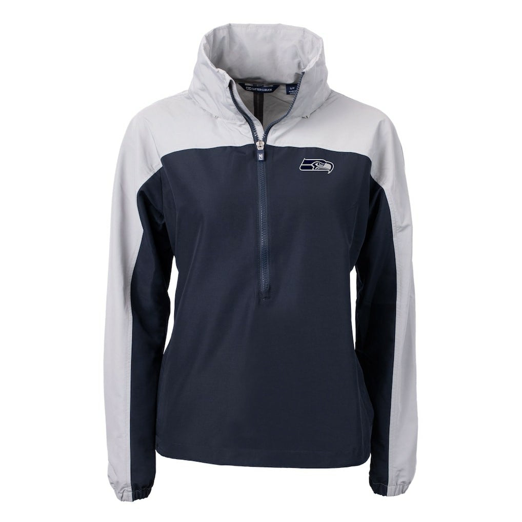 Seattle Seahawks Cutter & Buck Women's Charter Eco Recycled Half-Zip Hoodie Anorak Jacket College Navy