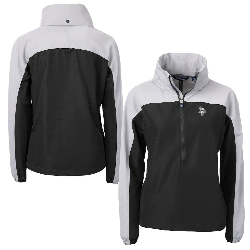 Minnesota Vikings Cutter & Buck Women's Charter Eco Recycled Half-Zip Hoodie Anorak Jacket Black/Gray