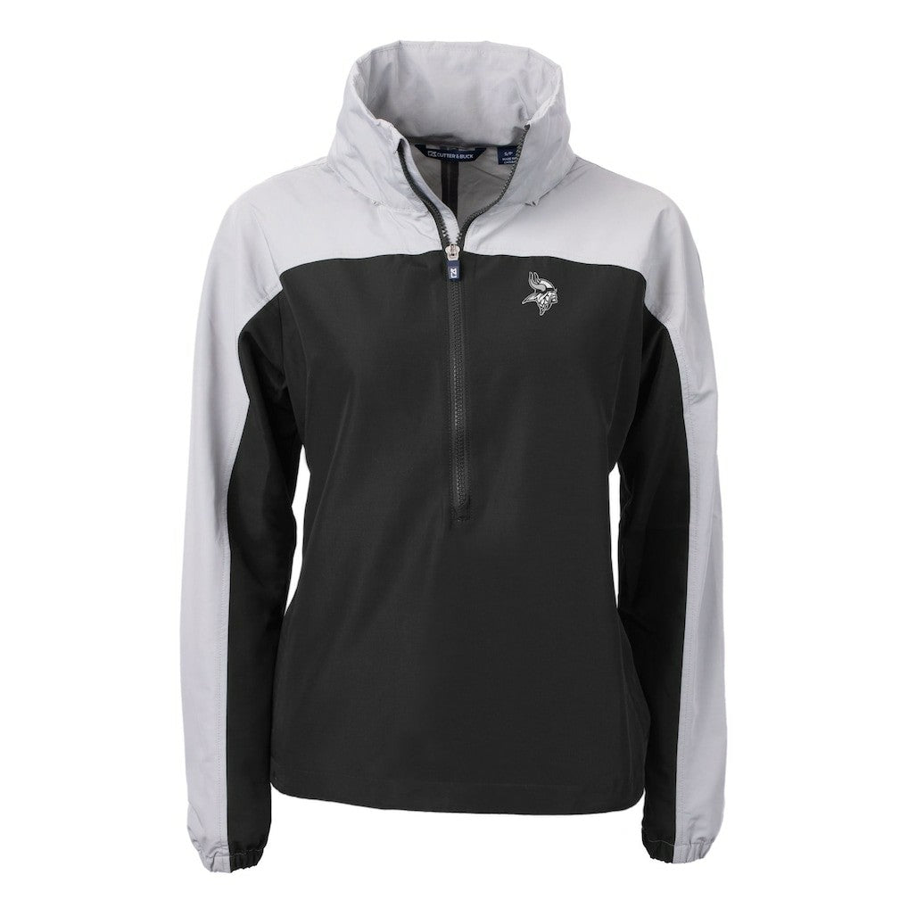 Minnesota Vikings Cutter & Buck Women's Charter Eco Recycled Half-Zip Hoodie Anorak Jacket Black/Gray