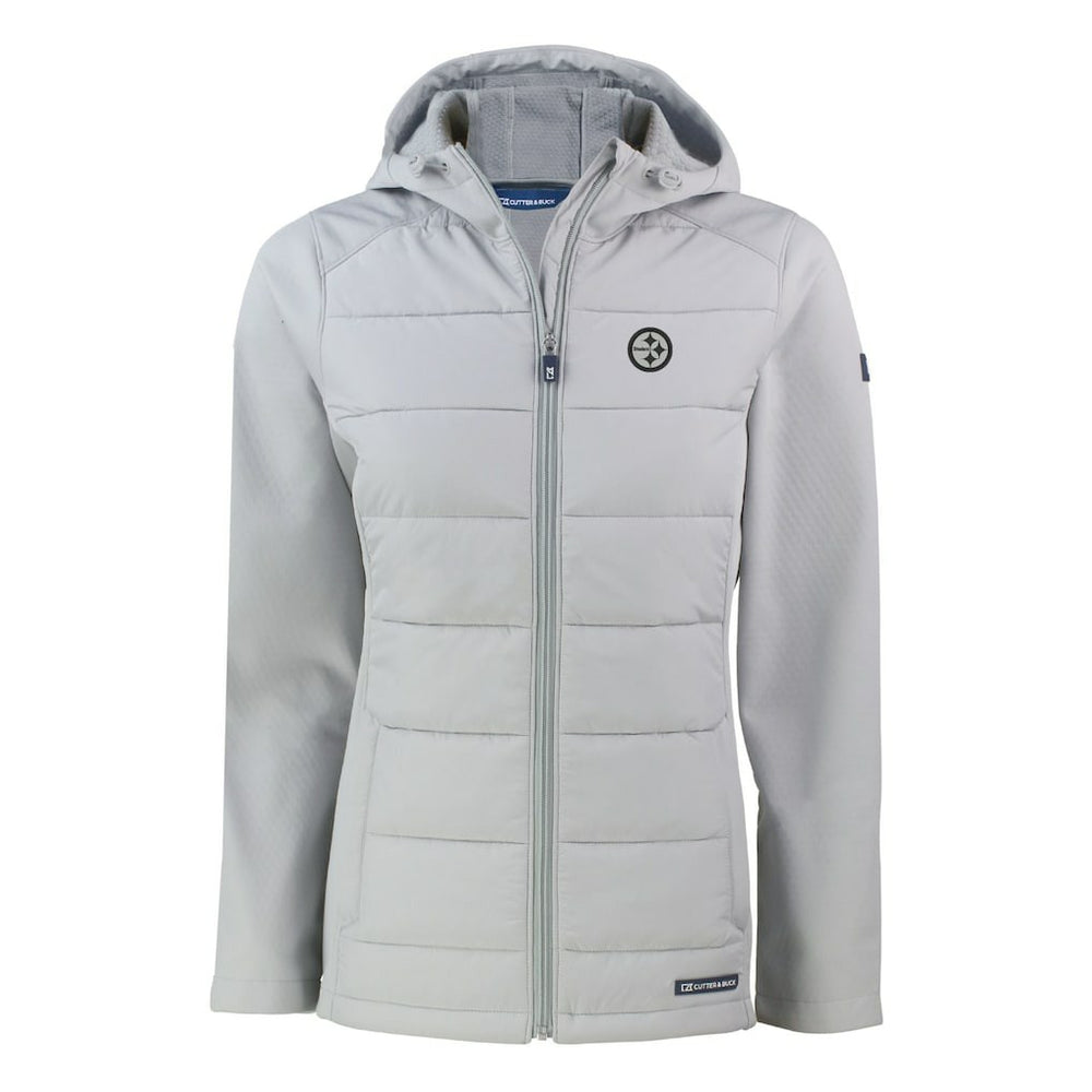 Pittsburgh Steelers Cutter & Buck Women's Evoke Hybrid Eco Softshell Recycled Full-Zip Hoodie Jacket Gray