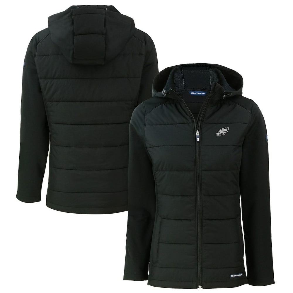 Philadelphia Eagles Cutter & Buck Women's Evoke Hybrid Eco Softshell Recycled Full-Zip Hoodie Jacket Black