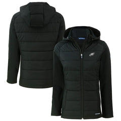 Philadelphia Eagles Cutter & Buck Women's Evoke Hybrid Eco Softshell Recycled Full-Zip Hoodie Jacket Black