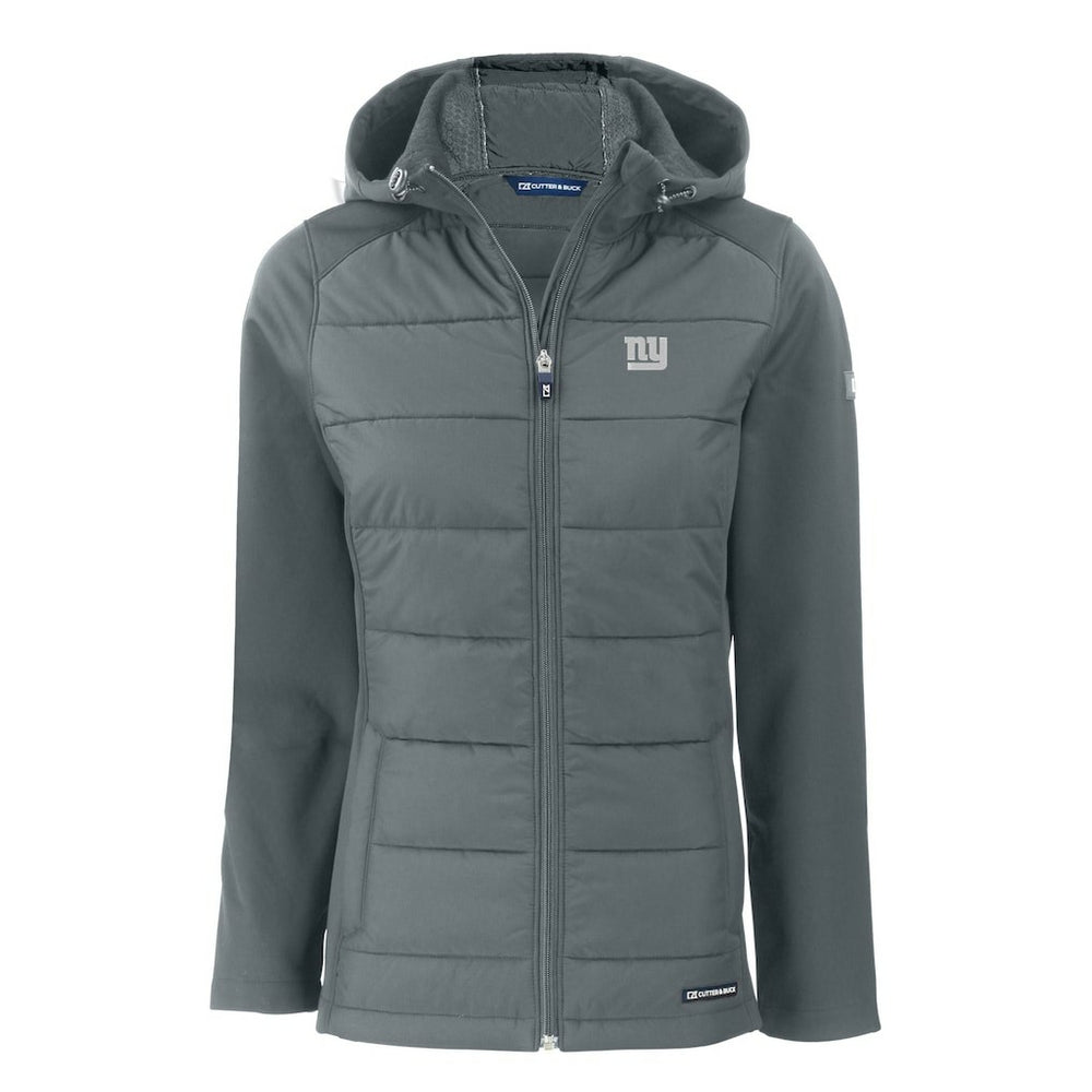 New York Giants Cutter & Buck Women's Evoke Hybrid Eco Softshell Recycled Full-Zip Hoodie Jacket Gray