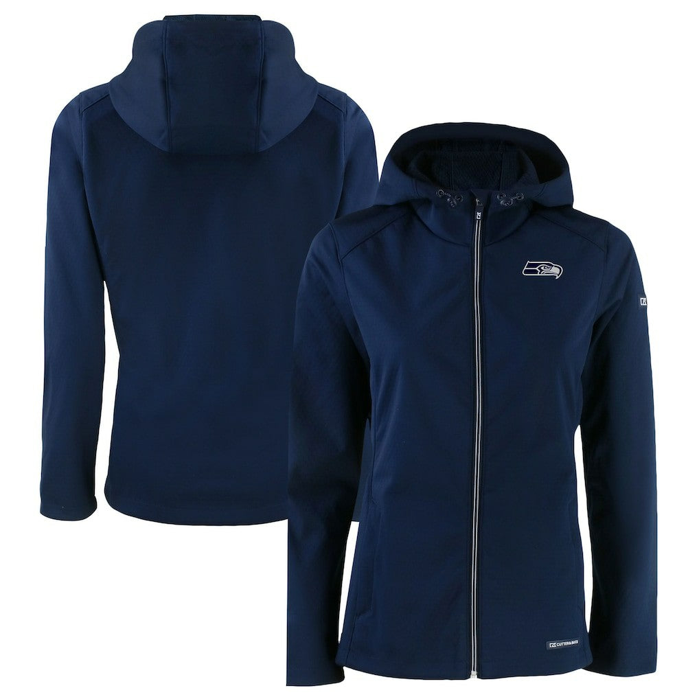 Seattle Seahawks Cutter & Buck Women's Evoke Eco Softshell Recycled Full-Zip Hoodie Jacket College Navy