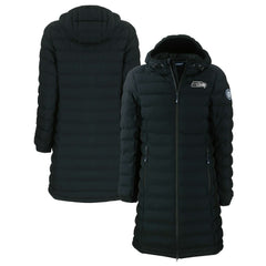 Seattle Seahawks Cutter & Buck Women's Mission Ridge Repreve Eco Insulated Full-Zip Hoodie Long Puffer Jacket Black