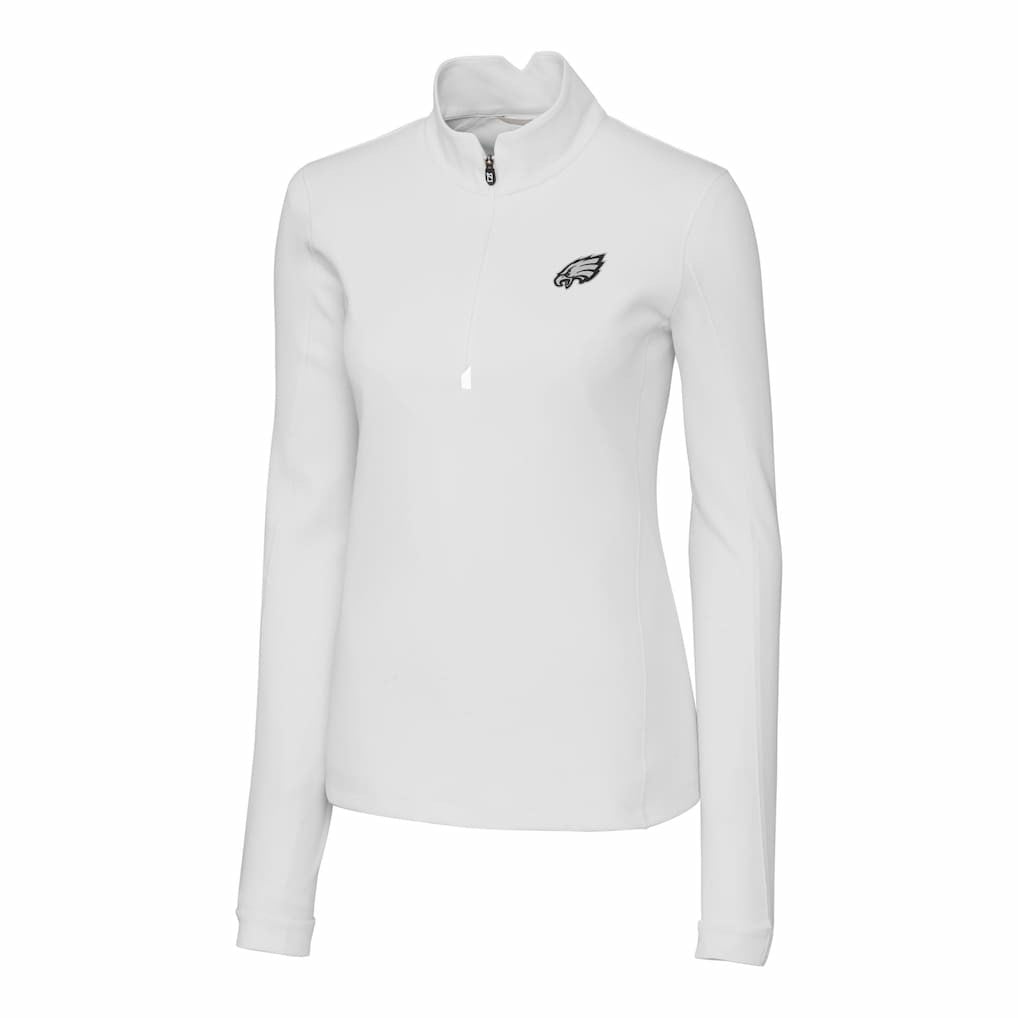 Philadelphia Eagles Cutter & Buck Women's Traverse Stretch DryTec Quarter-Zip Top White