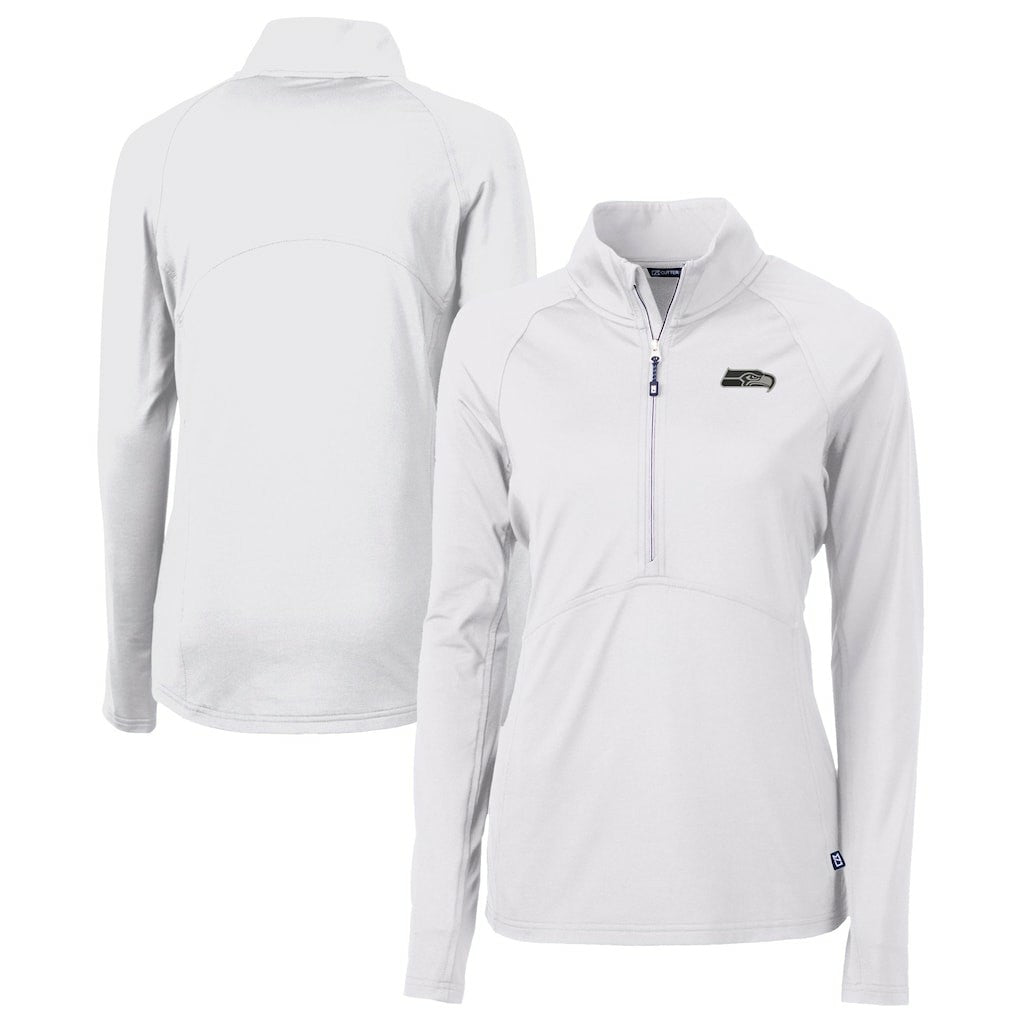 Seattle Seahawks Cutter & Buck Women's Adapt Eco Knit Stretch Recycled Raglan Half-Zip Top White