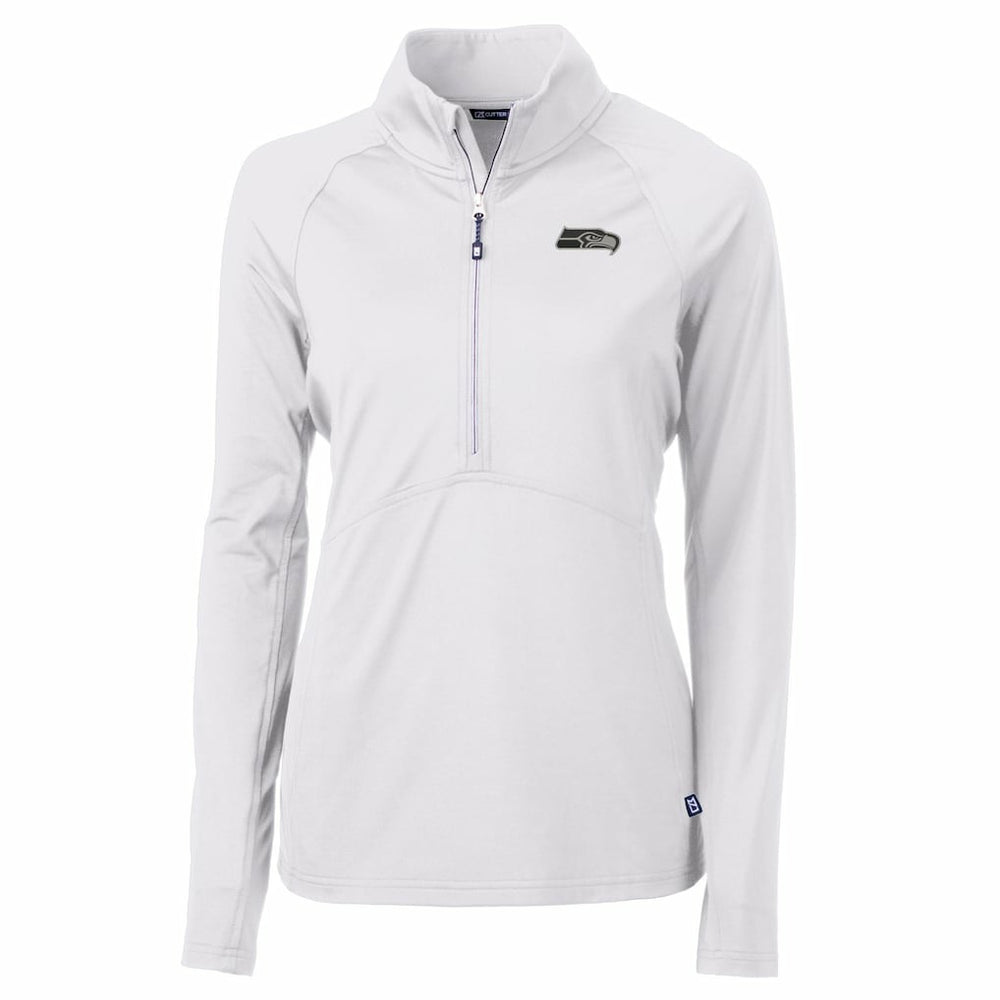 Seattle Seahawks Cutter & Buck Women's Adapt Eco Knit Stretch Recycled Raglan Half-Zip Top White