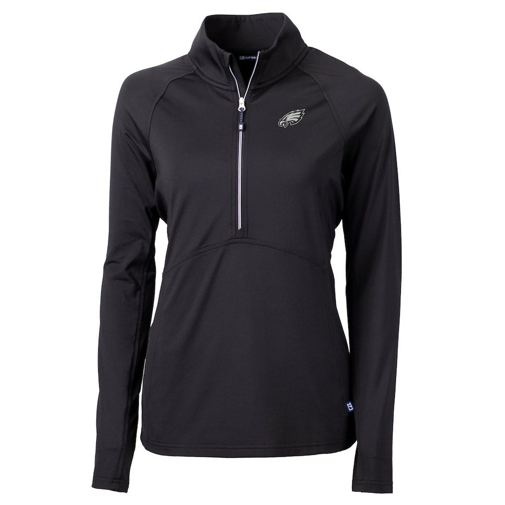 Philadelphia Eagles Cutter & Buck Women's Adapt Eco Knit Stretch Recycled Raglan Half-Zip Top Black