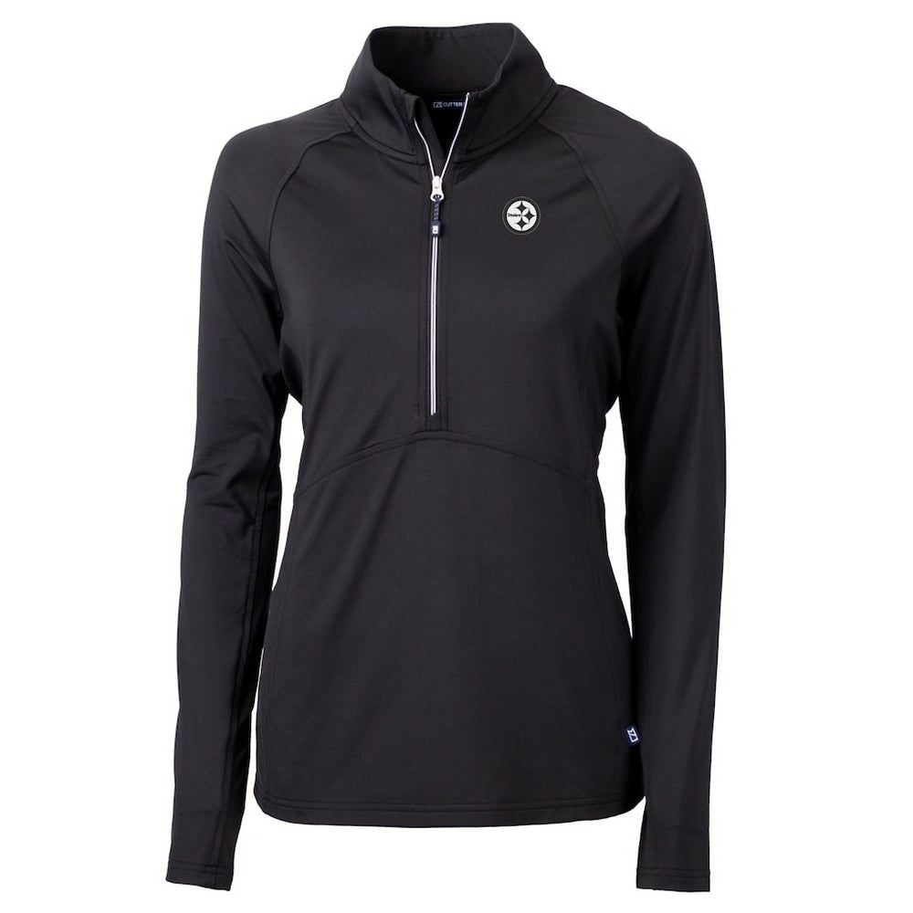 Pittsburgh Steelers Cutter & Buck Women's Adapt Eco Knit Stretch Recycled Raglan Half-Zip Top Black