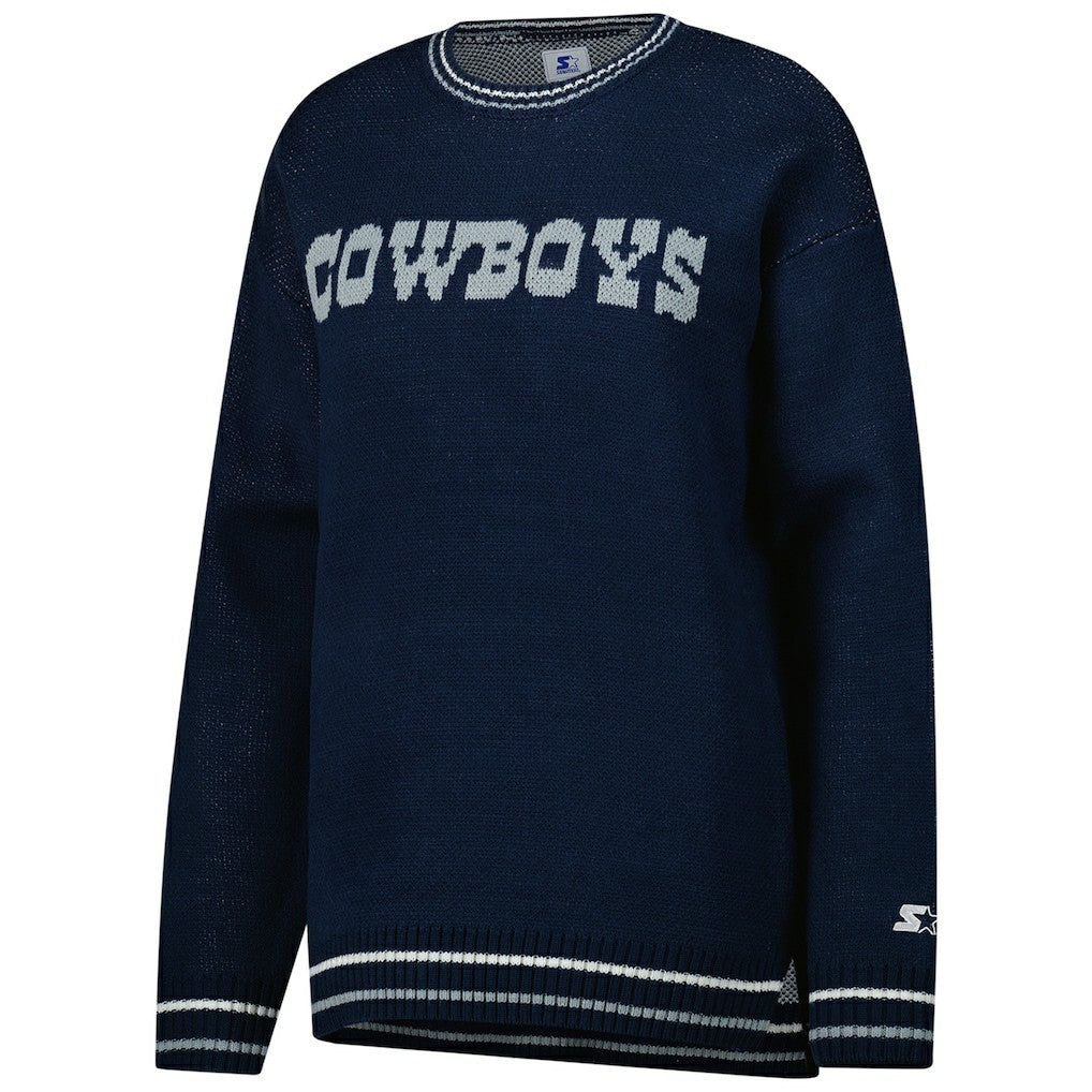 Dallas Cowboys Starter Women's Oversized On the Ball Intarsia Knit Pullover Sweater Navy
