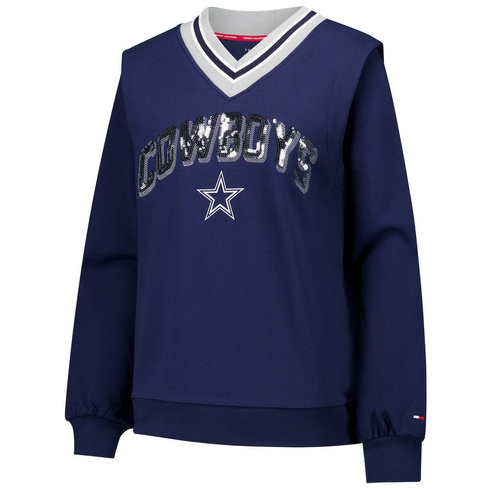 Dallas Cowboys Tommy Hilfiger Women's Alice V-Neck Pullover Sweatshirt Navy