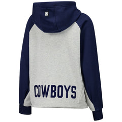 Dallas Cowboys DKNY Sport Women's Joy Cropped Raglan Pullover Hoodie - Gray/Navy