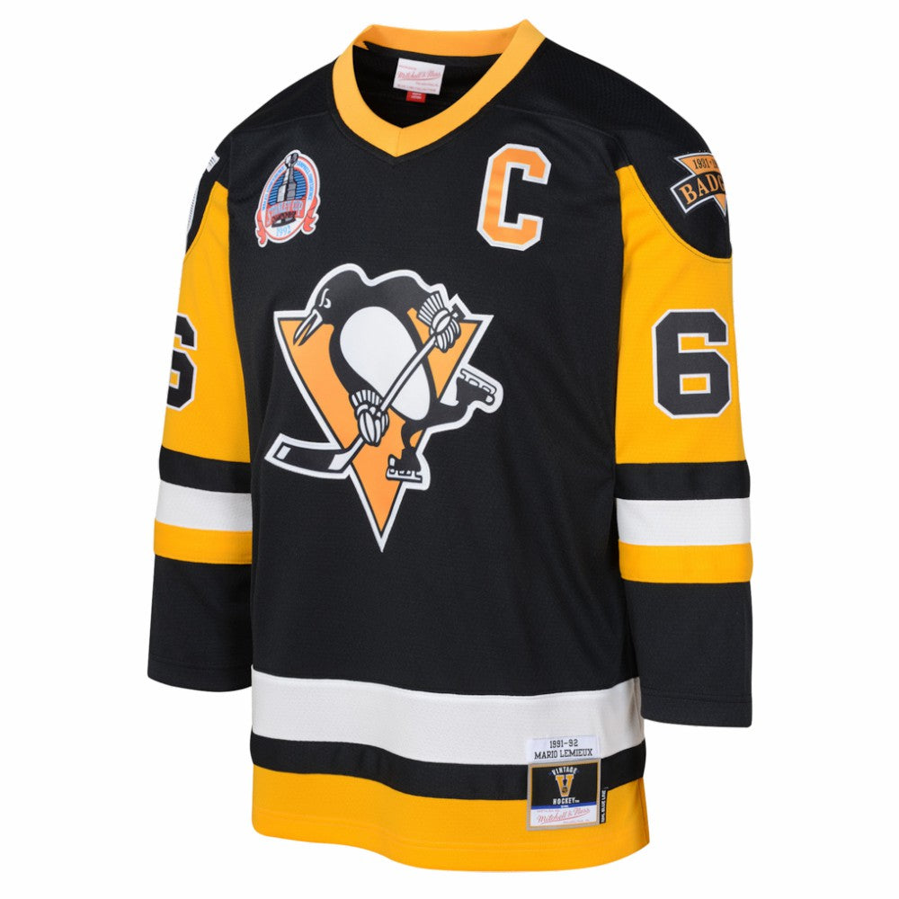 NHL Mario Lemieux Pittsburgh Penguins Mitchell & Ness Youth 1991/92 Captain Patch Power Play Player Jersey - Black