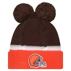 Cleveland Browns New Era Women's Double Bubble Cuffed Knit Hat with Poms Brown