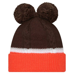 Cleveland Browns New Era Women's Double Bubble Cuffed Knit Hat with Poms Brown