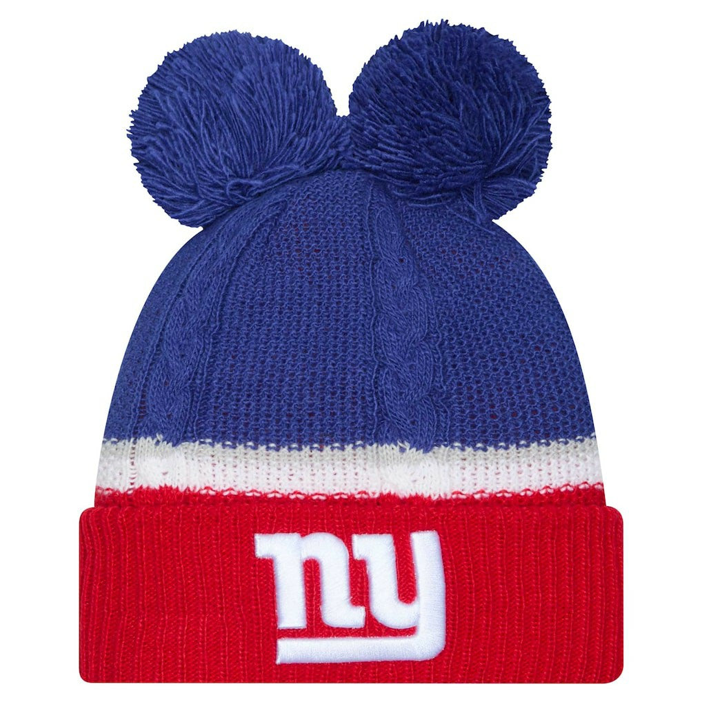 New York Giants New Era Women's Double Bubble Cuffed Knit Hat with Poms Royal