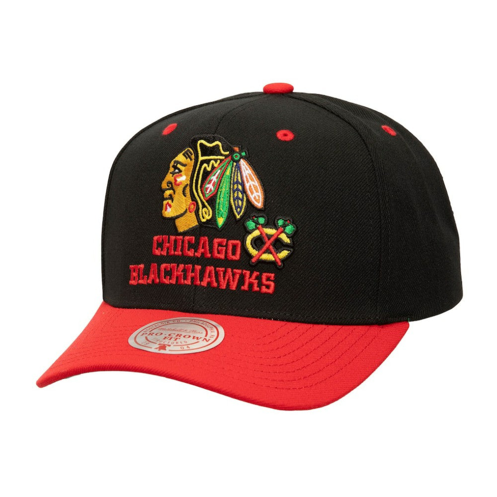 NHL Chicago Blackhawks Mitchell & Ness All In 2.0 Pro Crown Adjustable Hat - Black