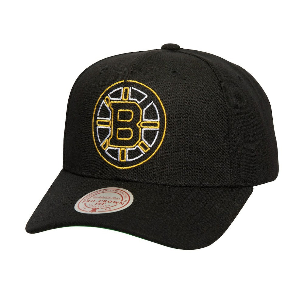 NHL Boston Bruins Mitchell & Ness Soul Strike Neon Logo Pro Crown Adjustable Hat - Black