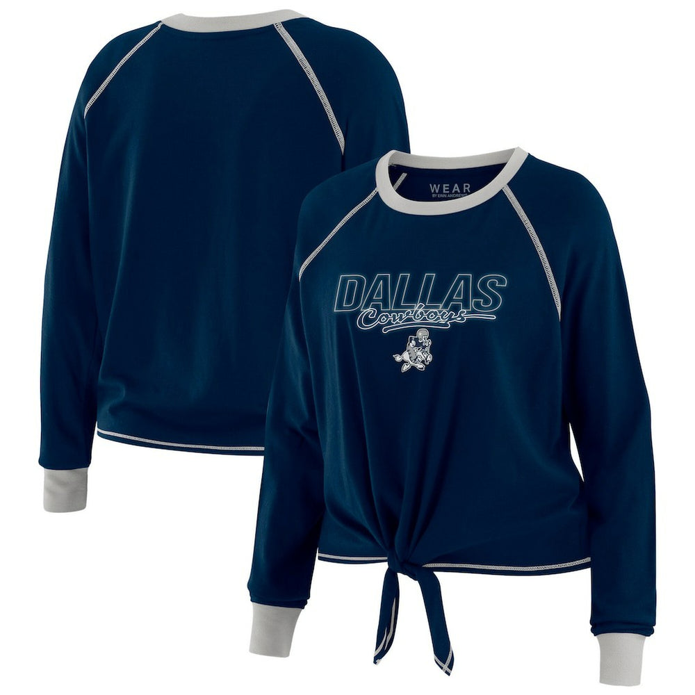 Dallas Cowboys WEAR by Erin Andrews Women's Tie-Front Long Sleeve T-Shirt Navy