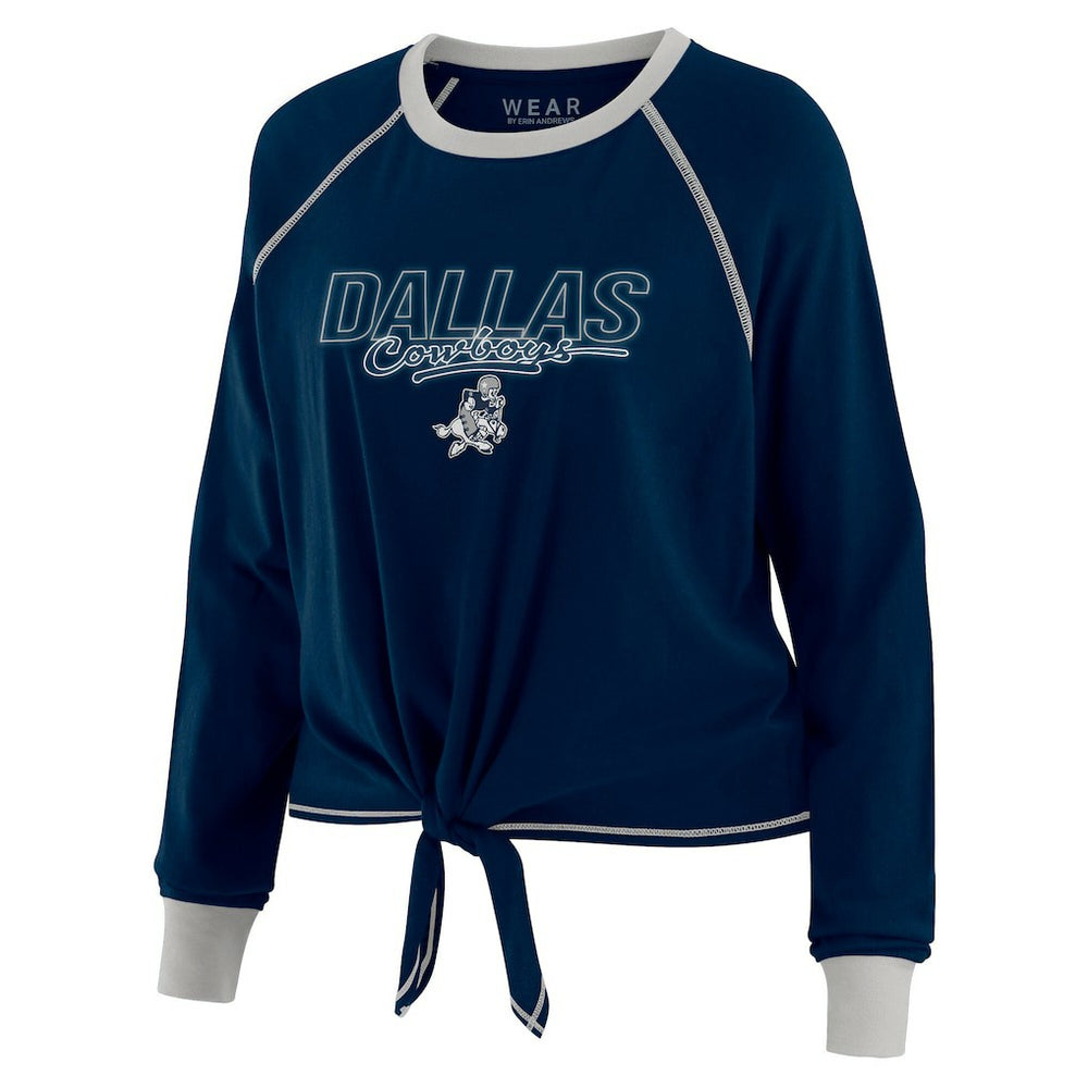 Dallas Cowboys WEAR by Erin Andrews Women's Tie-Front Long Sleeve T-Shirt Navy