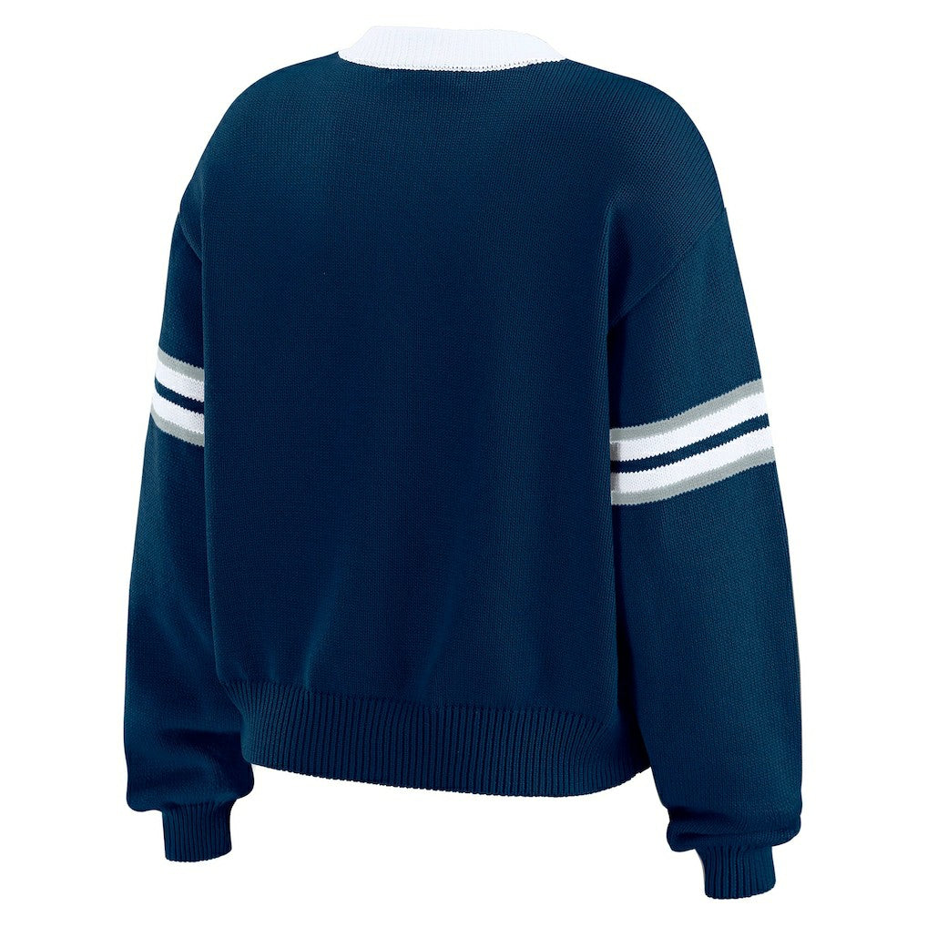 Dallas Cowboys WEAR by Erin Andrews Women's Lace-Up Sweater Navy