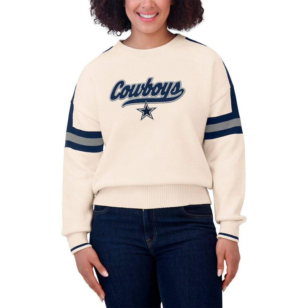 Dallas Cowboys WEAR by Erin Andrews Women's Stripe Pullover Sweater Cream