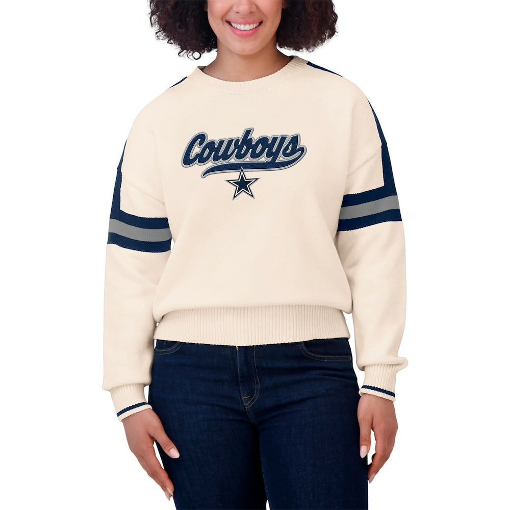 Dallas Cowboys WEAR by Erin Andrews Women's Stripe Pullover Sweater Cream