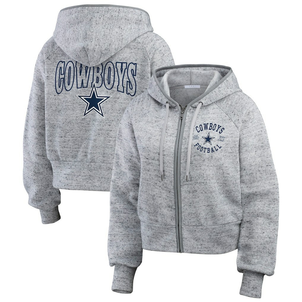 Dallas Cowboys WEAR by Erin Andrews Women's Speckled Fleece Cropped Full-Zip Hoodie Heather Gray