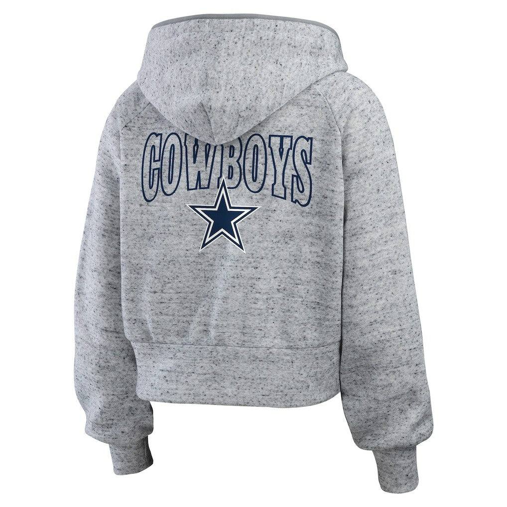 Dallas Cowboys WEAR by Erin Andrews Women's Speckled Fleece Cropped Full-Zip Hoodie Heather Gray