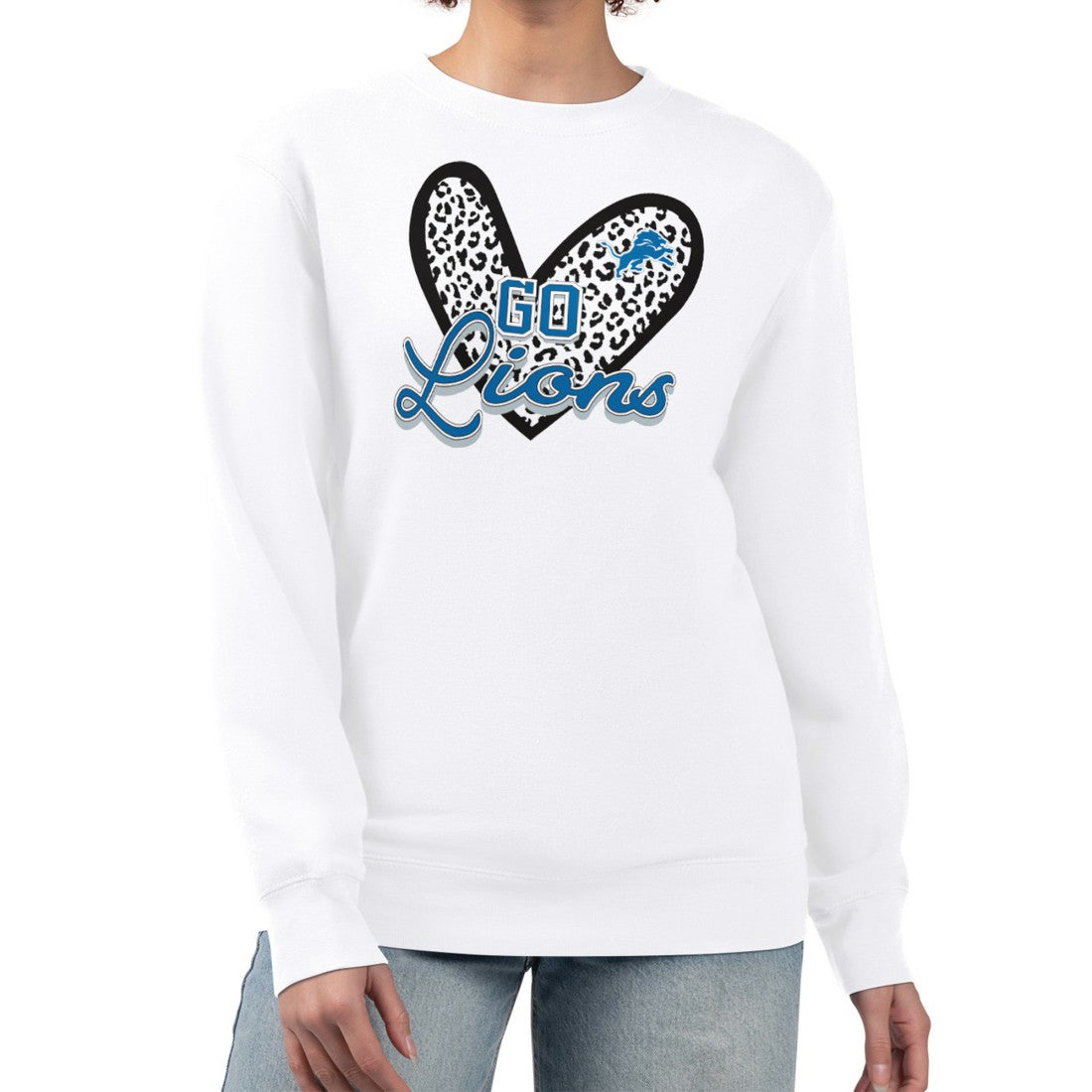 Detroit Lions G-III 4Her by Carl Banks Women's Leopard Heart Pullover Sweatshirt White