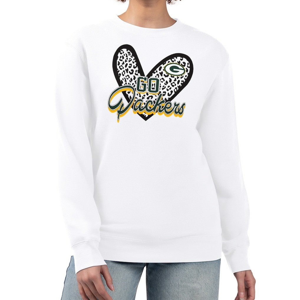 Green Bay Packers G-III 4Her by Carl Banks Women's Leopard Heart Pullover Sweatshirt White