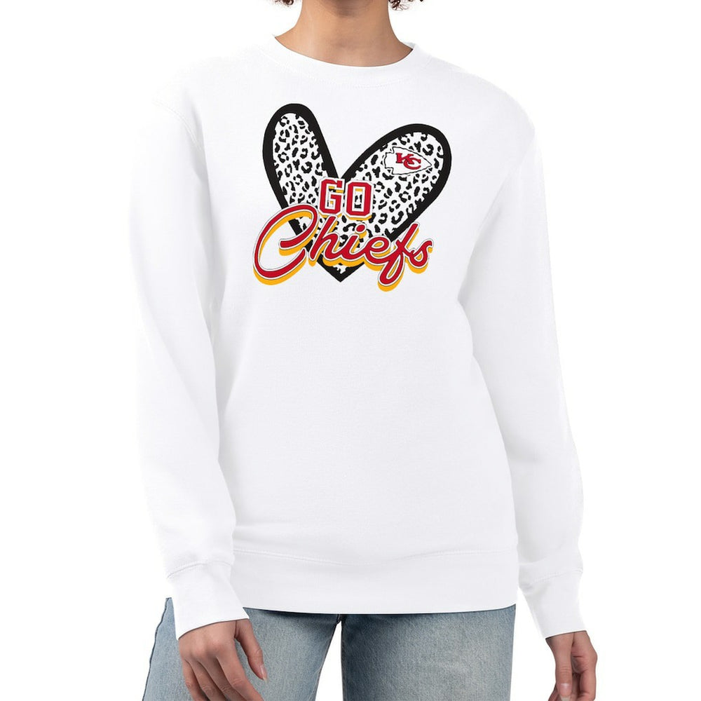 Kansas City Chiefs G-III 4Her by Carl Banks Women's Leopard Heart Pullover Sweatshirt White