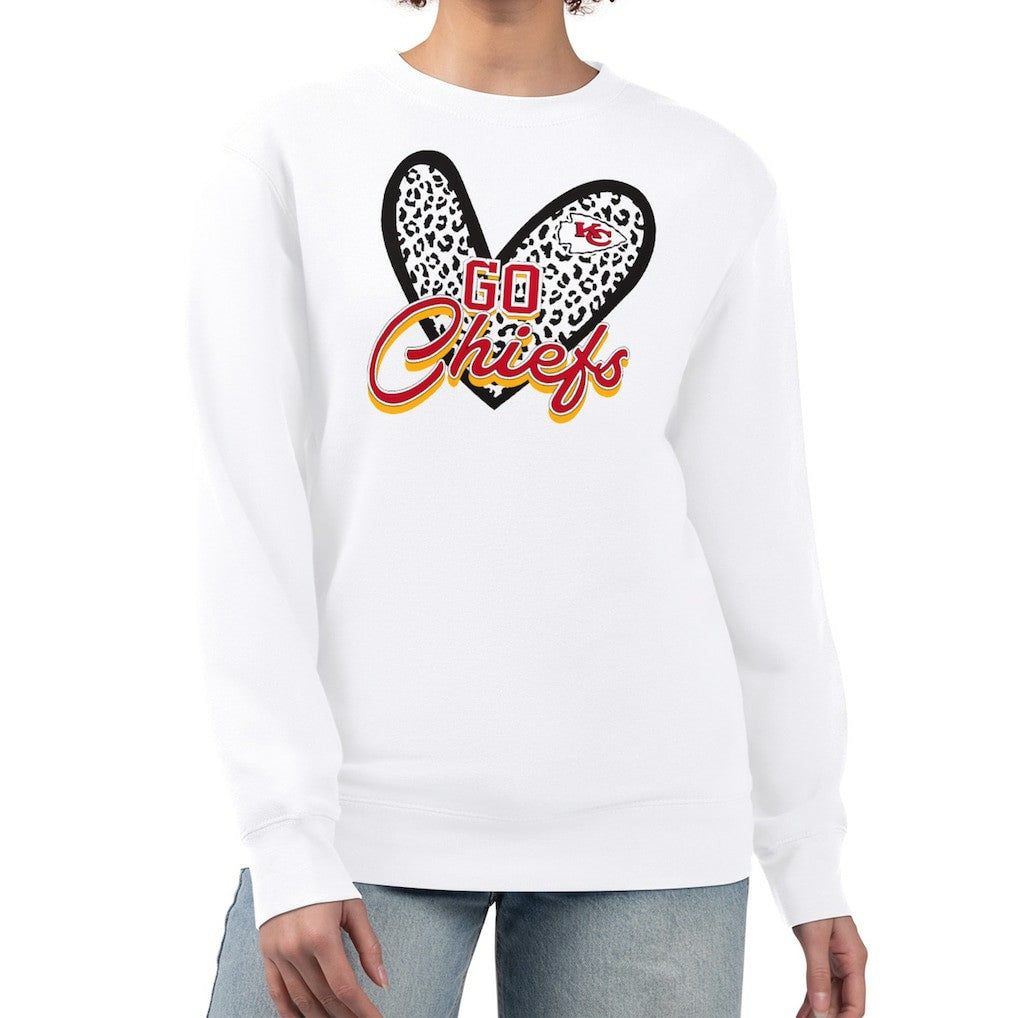 Kansas City Chiefs G-III 4Her by Carl Banks Women's Leopard Heart Pullover Sweatshirt White