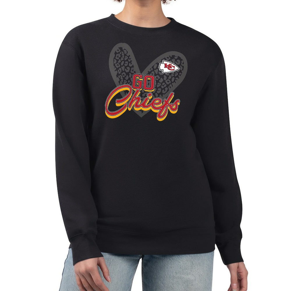Kansas City Chiefs G-III 4Her by Carl Banks Women's Leopard Heart Pullover Sweatshirt Black