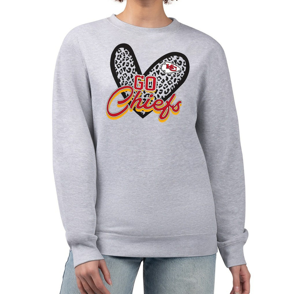 Kansas City Chiefs G-III 4Her by Carl Banks Women's Leopard Heart Pullover Sweatshirt Heather Gray