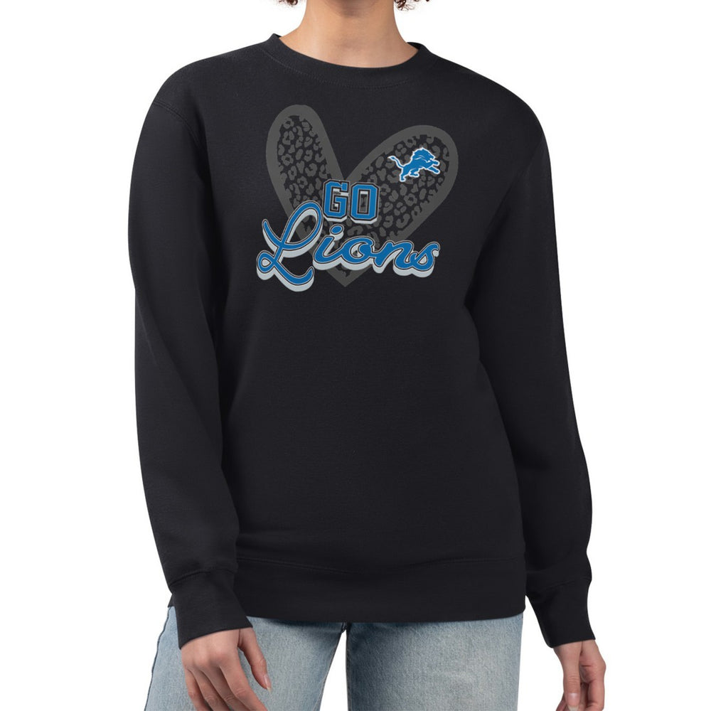 Detroit Lions G-III 4Her by Carl Banks Women's Leopard Heart Pullover Sweatshirt Black