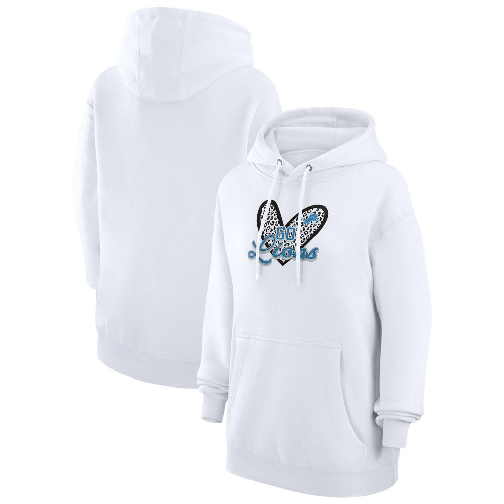 Detroit Lions G-III 4Her by Carl Banks Women's Animal Print Heart Team Graphic Fleece Tri-Blend Pullover Hoodie White