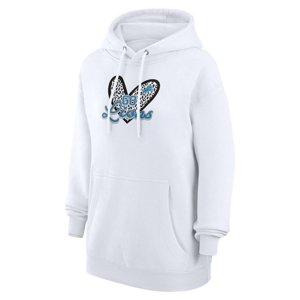 Detroit Lions G-III 4Her by Carl Banks Women's Animal Print Heart Team Graphic Fleece Tri-Blend Pullover Hoodie White