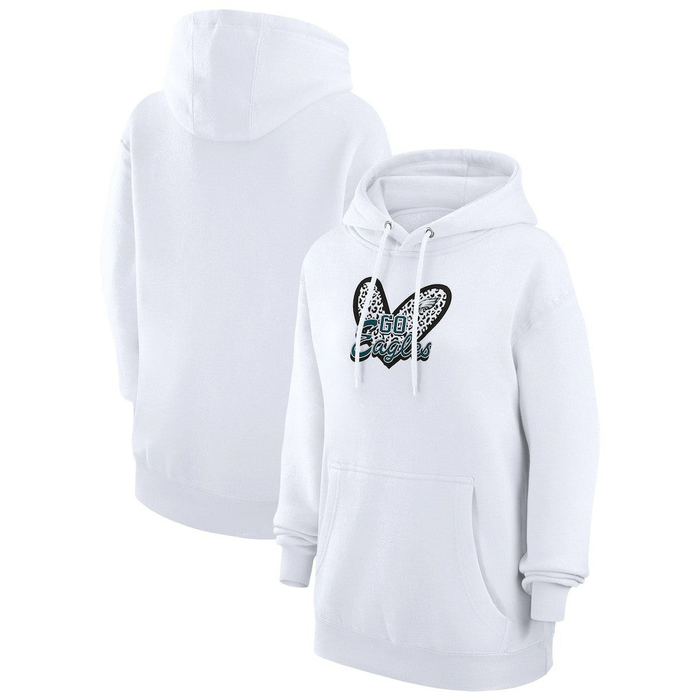 Philadelphia Eagles G-III 4Her by Carl Banks Women's Animal Print Heart Team Graphic Fleece Tri-Blend Pullover Hoodie White
