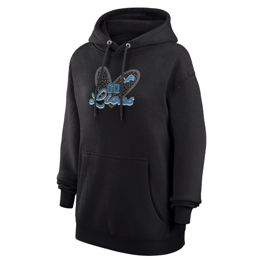 Detroit Lions G-III 4Her by Carl Banks Women's Animal Print Heart Team Graphic Fleece Tri-Blend Pullover Hoodie Black