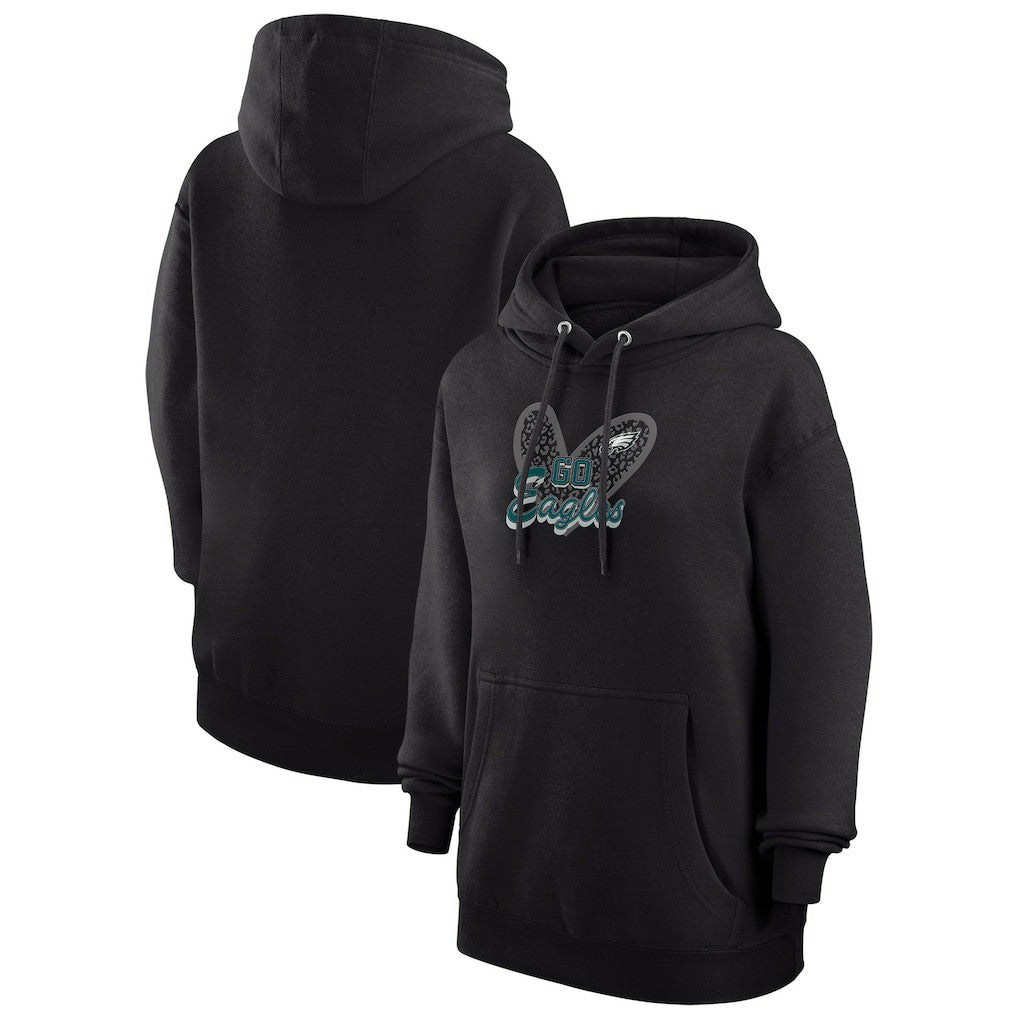 Philadelphia Eagles G-III 4Her by Carl Banks Women's Animal Print Heart Team Graphic Fleece Tri-Blend Pullover Hoodie Black