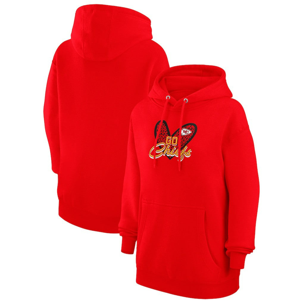 Kansas City Chiefs G-III 4Her by Carl Banks Women's Animal Print Heart Team Graphic Fleece Tri-Blend Pullover Hoodie Red