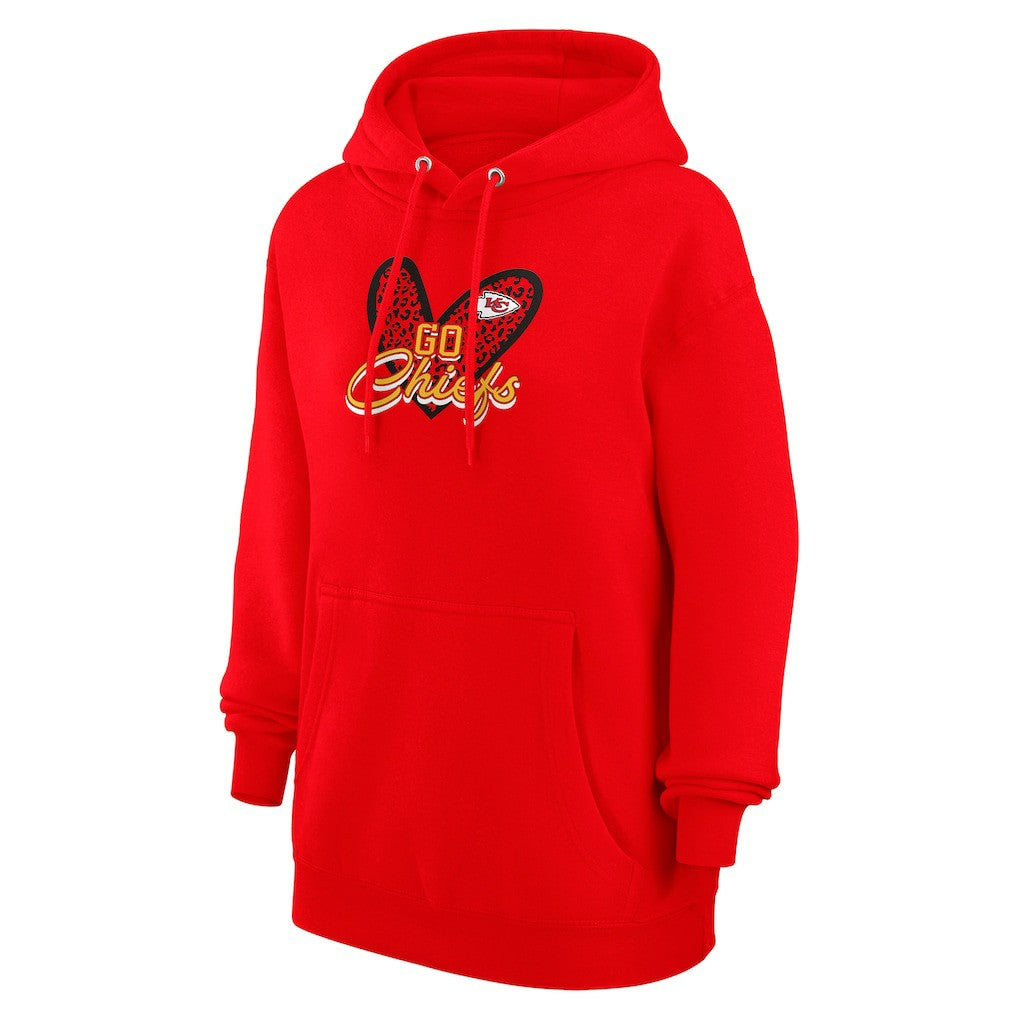 Kansas City Chiefs G-III 4Her by Carl Banks Women's Animal Print Heart Team Graphic Fleece Tri-Blend Pullover Hoodie Red