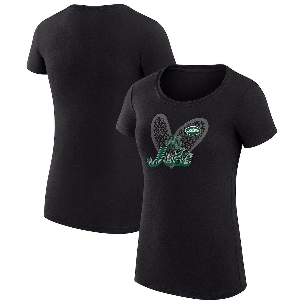 New York Jets G-III 4Her by Carl Banks Women's Super-Slim Fit Lightweight Animal Print Heart T-Shirt Black