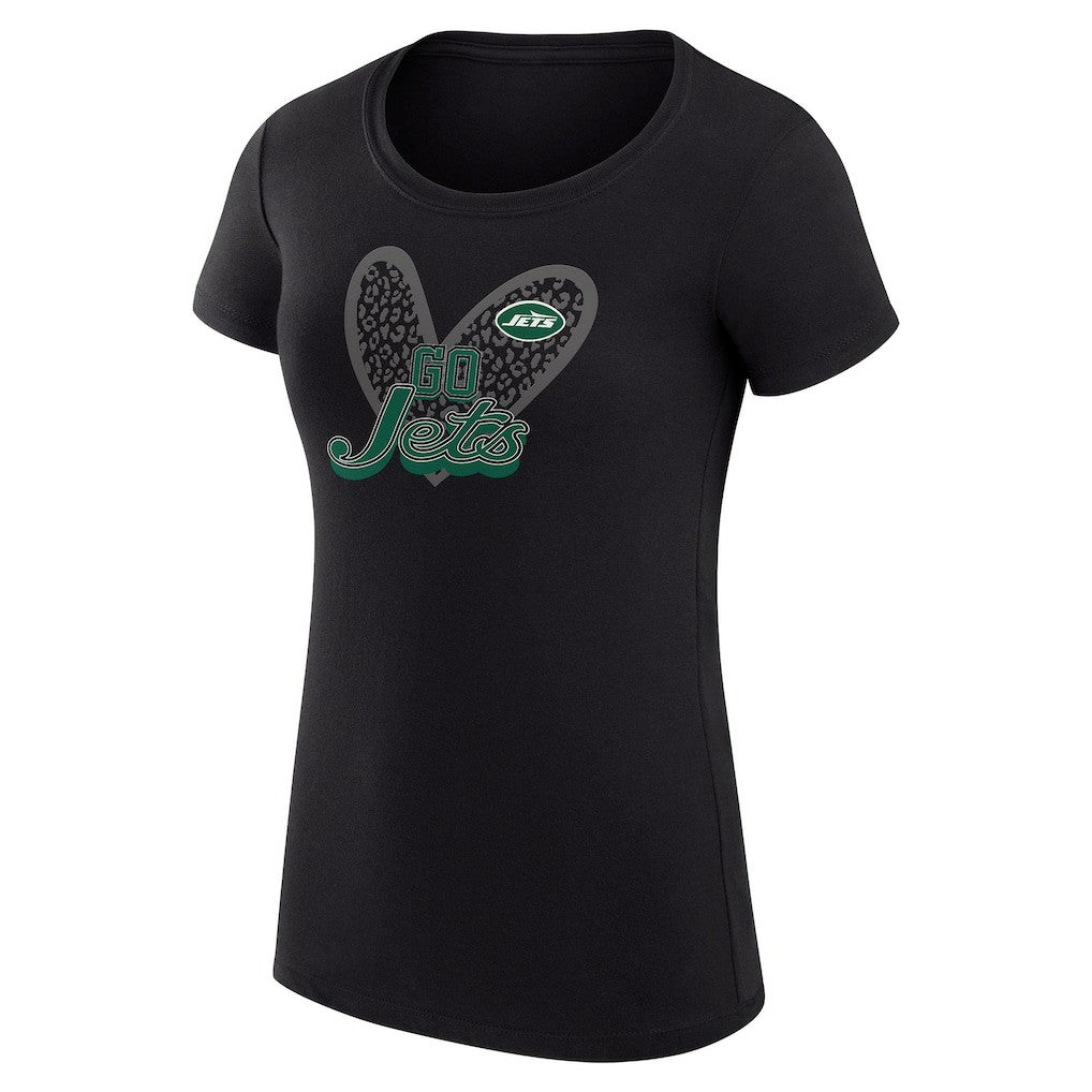 New York Jets G-III 4Her by Carl Banks Women's Super-Slim Fit Lightweight Animal Print Heart T-Shirt Black