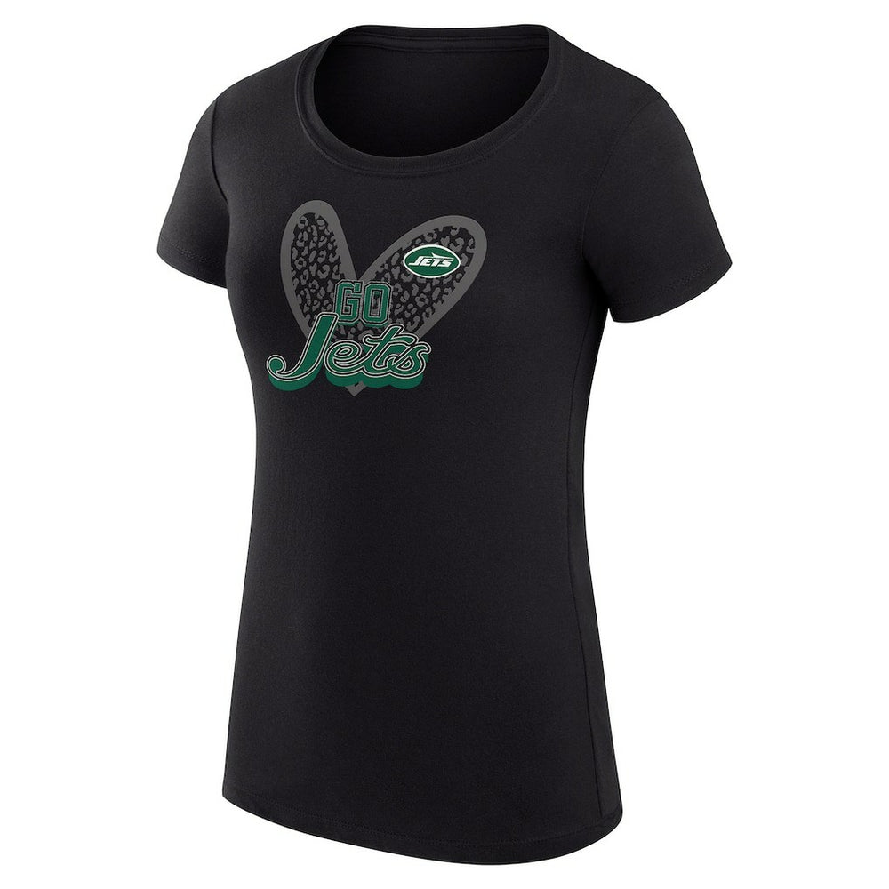 New York Jets G-III 4Her by Carl Banks Women's Super-Slim Fit Lightweight Animal Print Heart T-Shirt Black