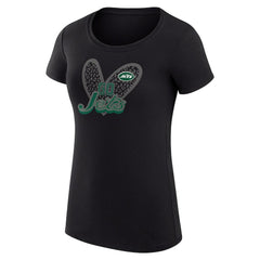 New York Jets G-III 4Her by Carl Banks Women's Super-Slim Fit Lightweight Animal Print Heart T-Shirt Black
