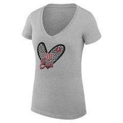 Tampa Bay Buccaneers G-III 4Her by Carl Banks Women's Super-Slim Fit Lightweight Leopard Heart V-Neck T-Shirt Heather Gray