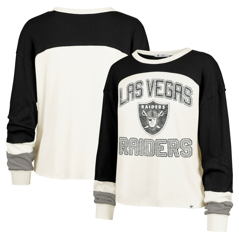 Las Vegas Raiders '47 Women's Double Header Curve Raglan Long Sleeve Crop Top Cream
